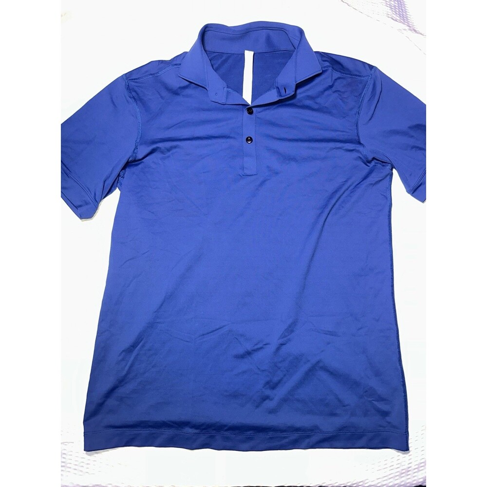 lululemon athletica Men’s S Blue Solid Polo Shirt Short Sleeve Collared Button